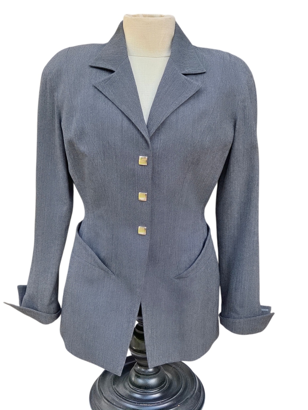 Thierry Mugler Gray Tailored Women's Blazer with Silver Buttons
